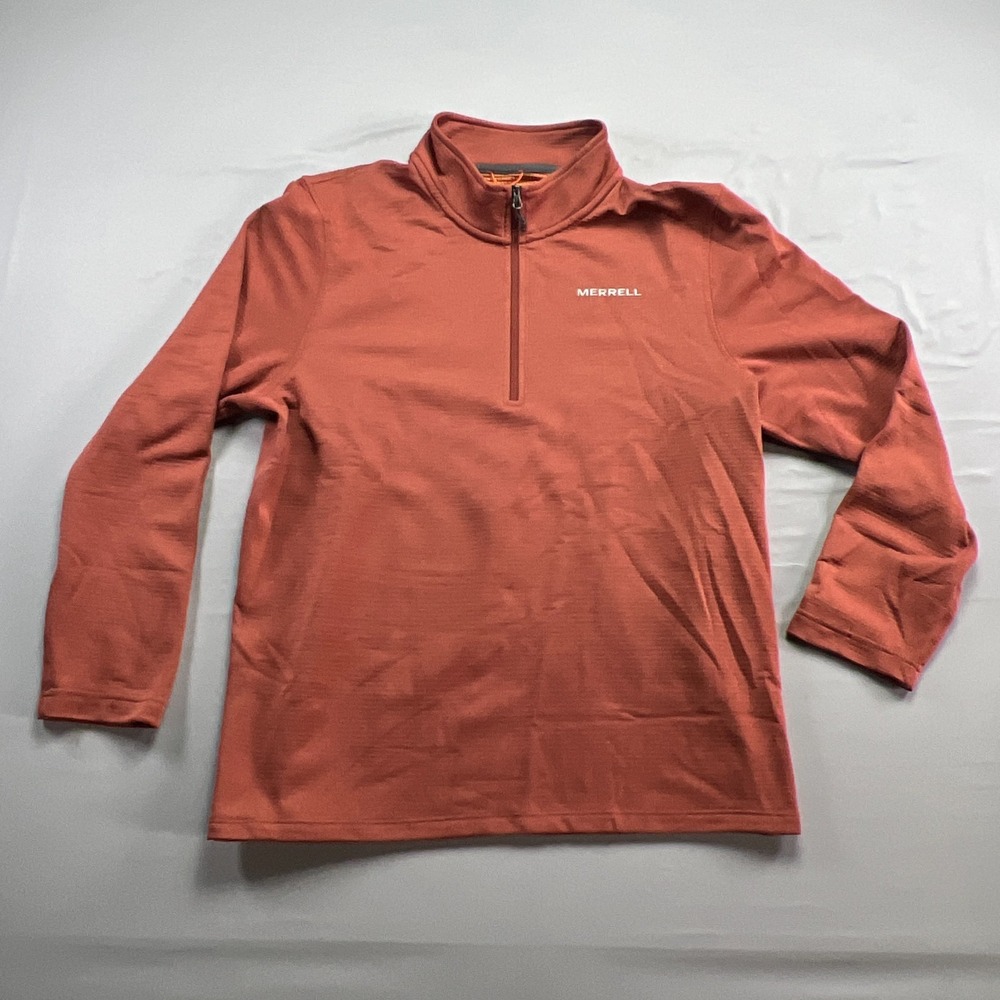Merrell Shirt Mens Medium Orange Quarter Zip Mock Neck Long Sleeve Performance